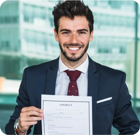 Man handling contract paper for business renewal