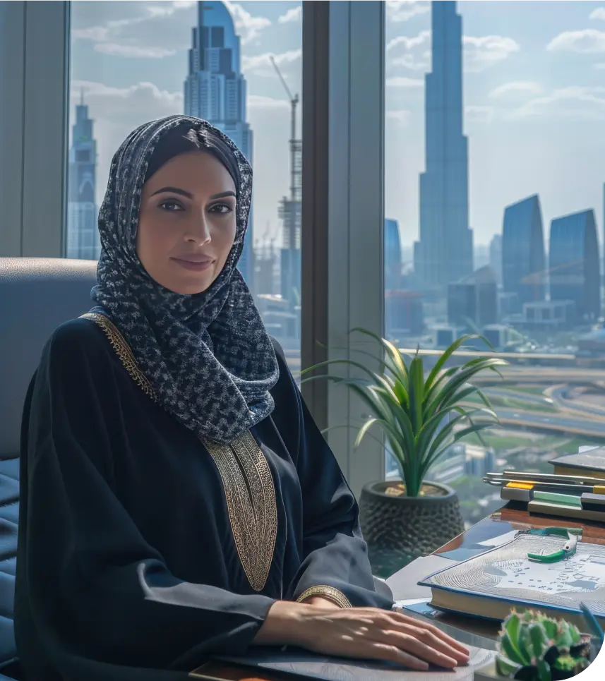 Arbi woman sitting in office in Dubai