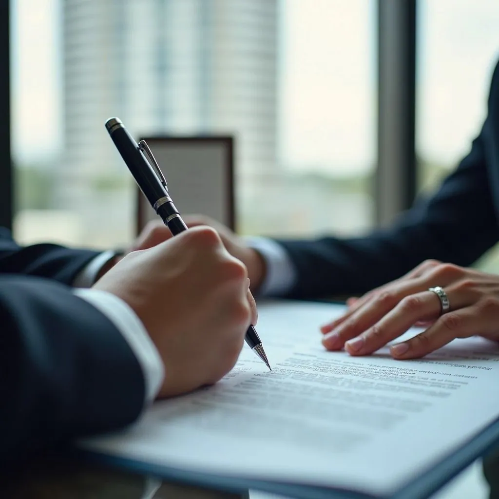 Business consultant reviewing licence renewal documents