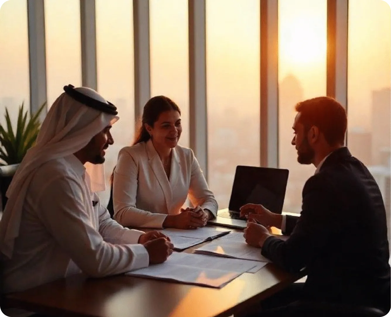 Consultant explaining offshore bank account options in Dubai